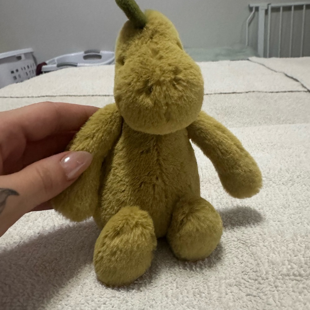 SOLD Small bashful dinosaur Plush Green Stuffed Toy